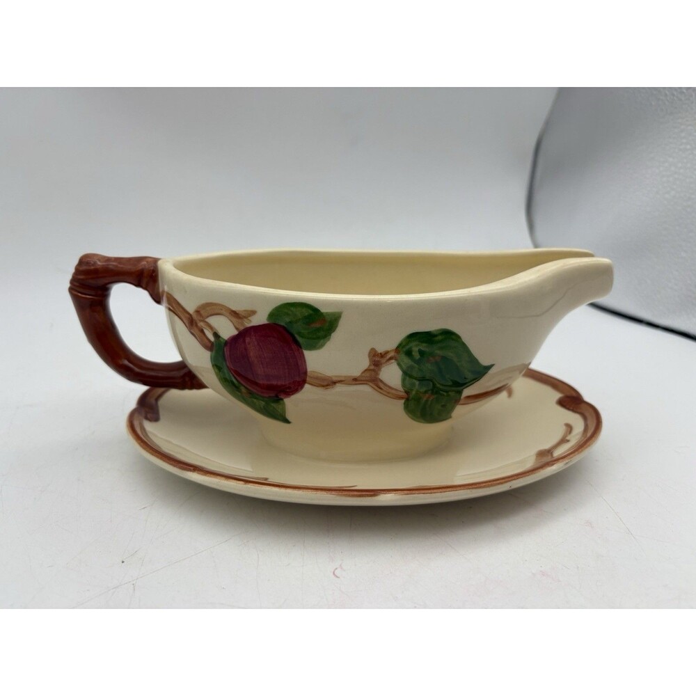 Franciscan Apple Pattern 264 Gravy Boat Attached Underplate California USA